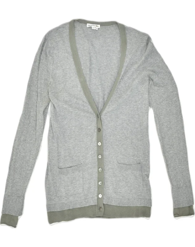 LACOSTE Womens Cardigan Sweater Size 38 Medium Grey Cotton Welt Pockets Slit Pockets Flap Pockets