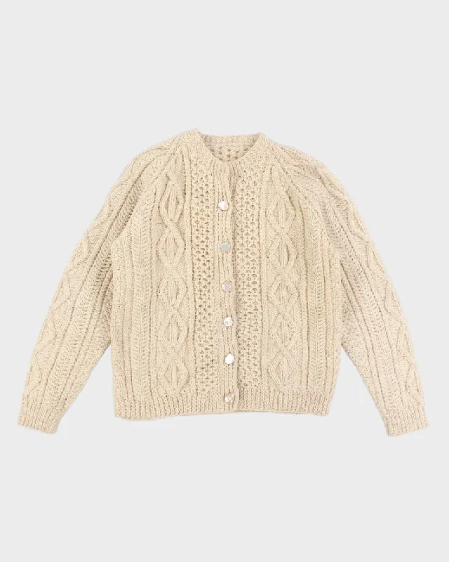 Women's Cream Cable knit cardigan - M Wool Fabric Cashmere Fabric Tweed Fabric