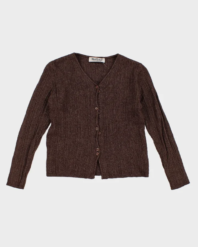 Y2K 00s Brown Knit Cardigan With Button Detail - M Oversized Loose Flowy