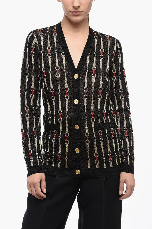 Gucci Lurex MORSET Cardigan with Logoed Buttons Terry Terry Cloth Terry Knit