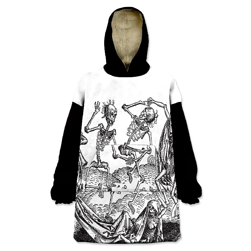 Medieval Dancing Skeletons Wearable Blanket Hoodie Hoodie with Hem Ribbing Snug Secure