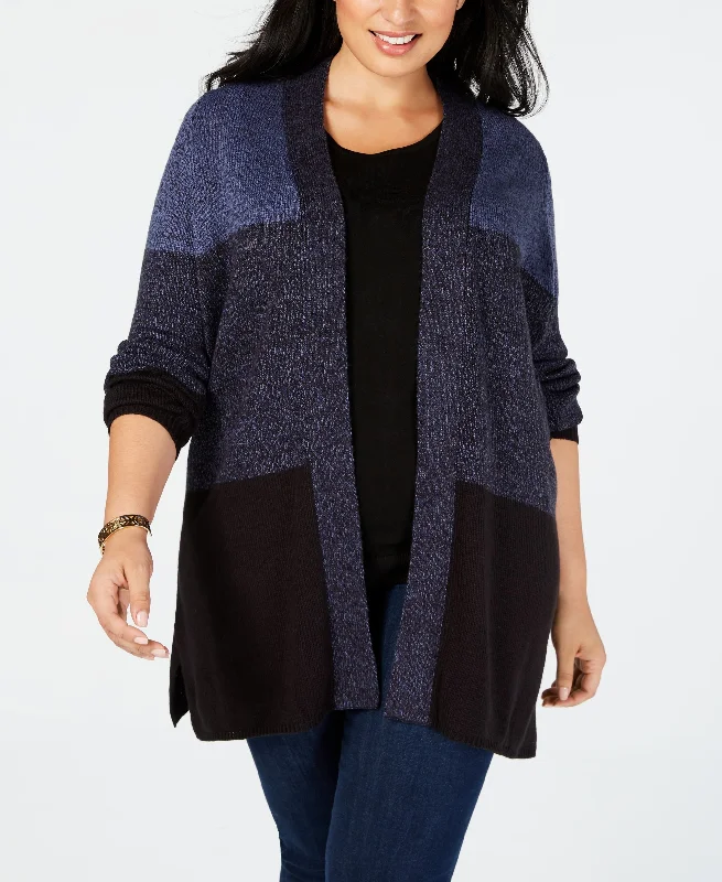 Karen Scott Plus Size Colorblock Cardigan Mesh Fabric Canvas Fabric Denim Fabric