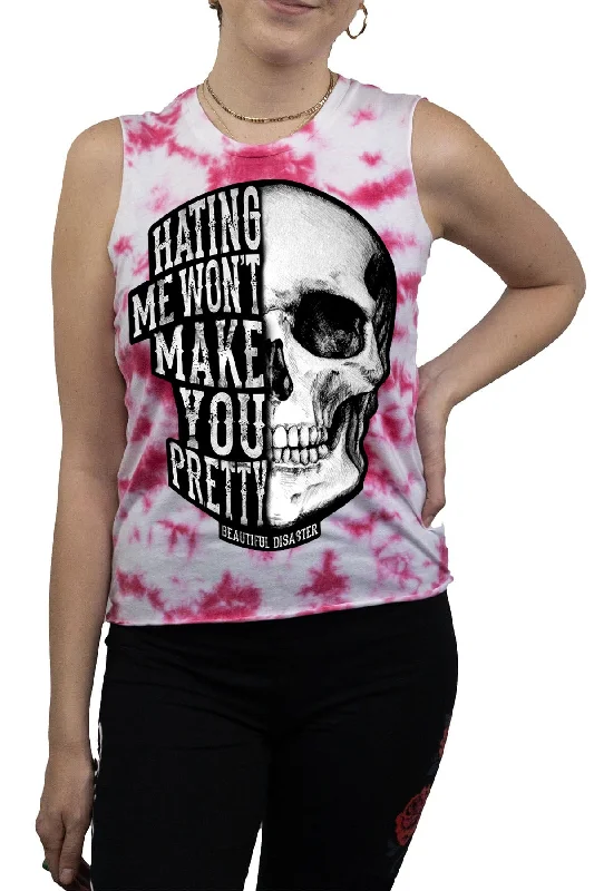 Hating Me Tie Dye Tank - Pink/White flowy tank top