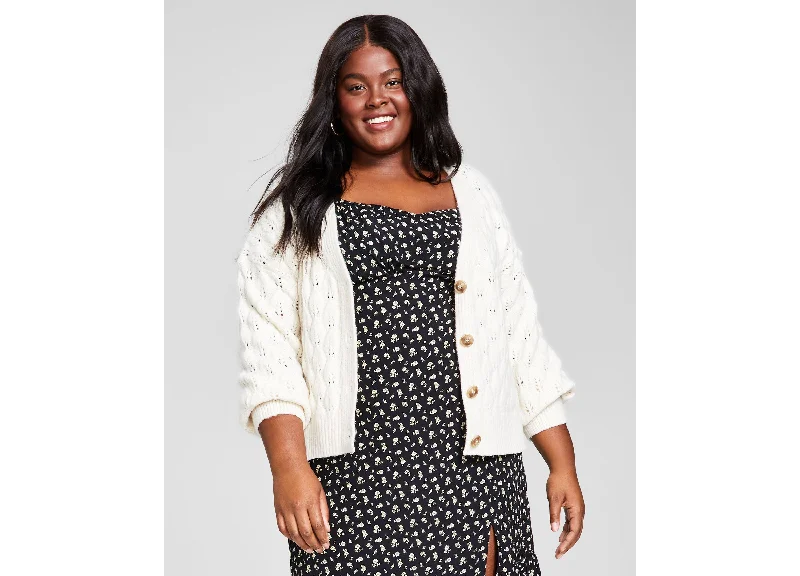 Trendy Plus Size V-Neck Blouson-Sleeve Cardigan Stretchy Elastic Breathable