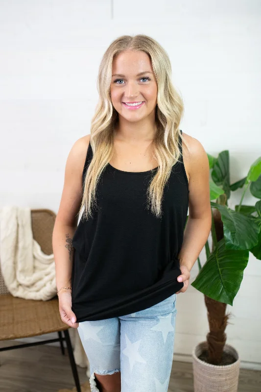 Emmie Black Basic Round Neck Tank strappy tank top