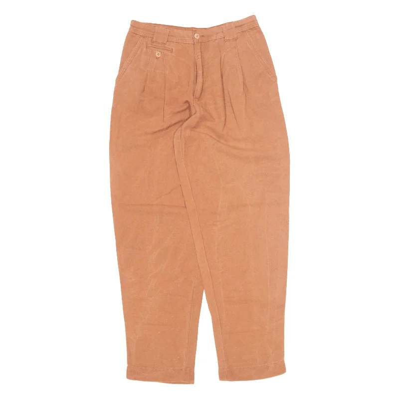 AVANTI Pleated Linen Blend Trousers Orange Relaxed Straight Womens W30 L32 Trousers Party Sparkling