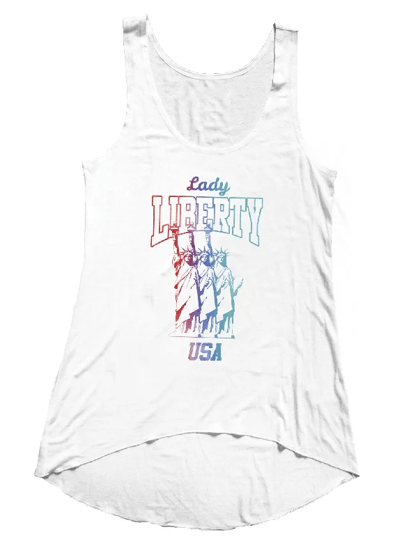 4th & Rose Lady Liberty High Low White Tank silver tank top