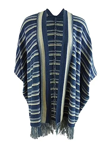 Lauren Ralph Lauren Womens Striped Fringe-Trim Cardigan Handmade Hand-knitted Hand-woven