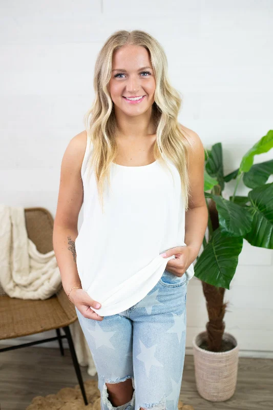 Emmie Ivory Basic Round Neck Tank off shoulder tank