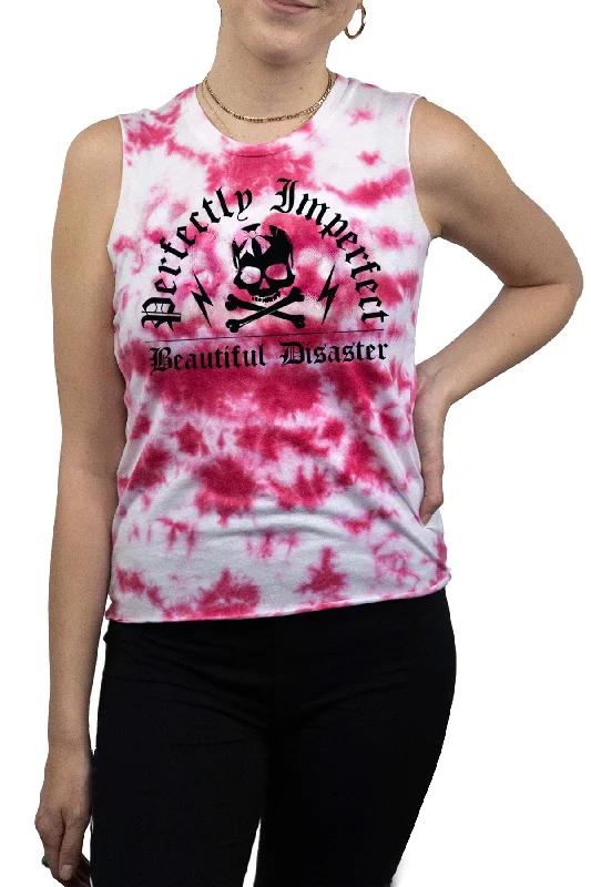 Perfectly Imperfect Tie Dye Tank - Pink/White athletic tank top