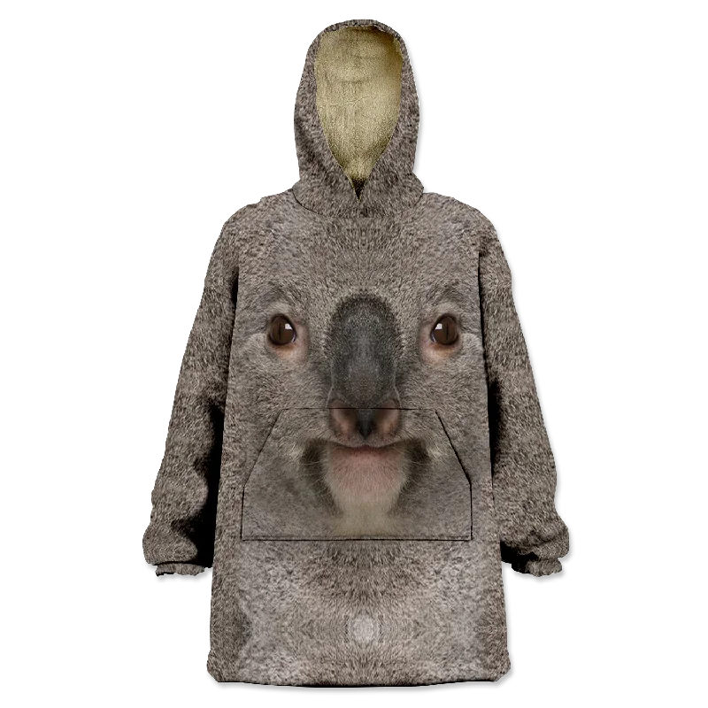 Koala Face Wearable Blanket Hoodie Hoodie with Oversized Fit Loose Comfortable