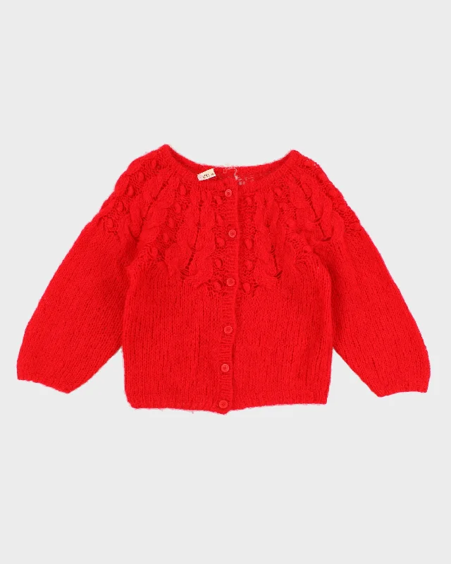 Womens Bright Red Chunky Knit Cardigan - S Nylon Fabric Polyester Fabric Spandex Fabric