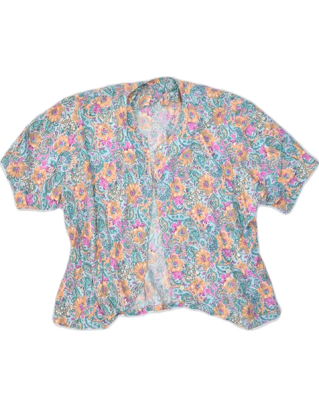 VINTAGE Womens Cardigan Top UK 18 XL Multicoloured Floral Anti-Pilling Anti-Shrink Durable