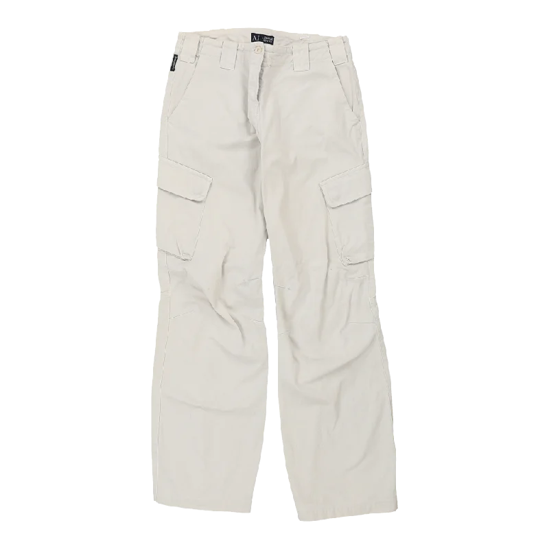 Armani Jeans Cargo Trousers - 30W UK 8 White Cotton Trousers Solid Black