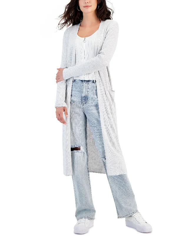 Juniors' Ribbed Duster Cardigan Terry Blend Velvet Blend Canvas Blend