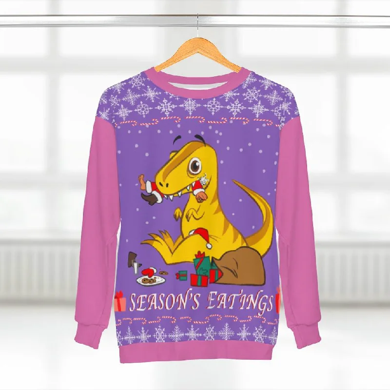 Season's Eatings - Ugly Christmas Sweatshirt Unisex Hoodie with Fur Luxurious Winter