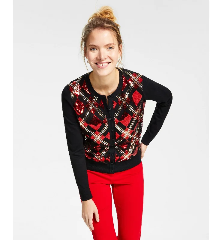 Women's Diamond Sequined Cardigan Crew Neck V-Neck Turtle Neck