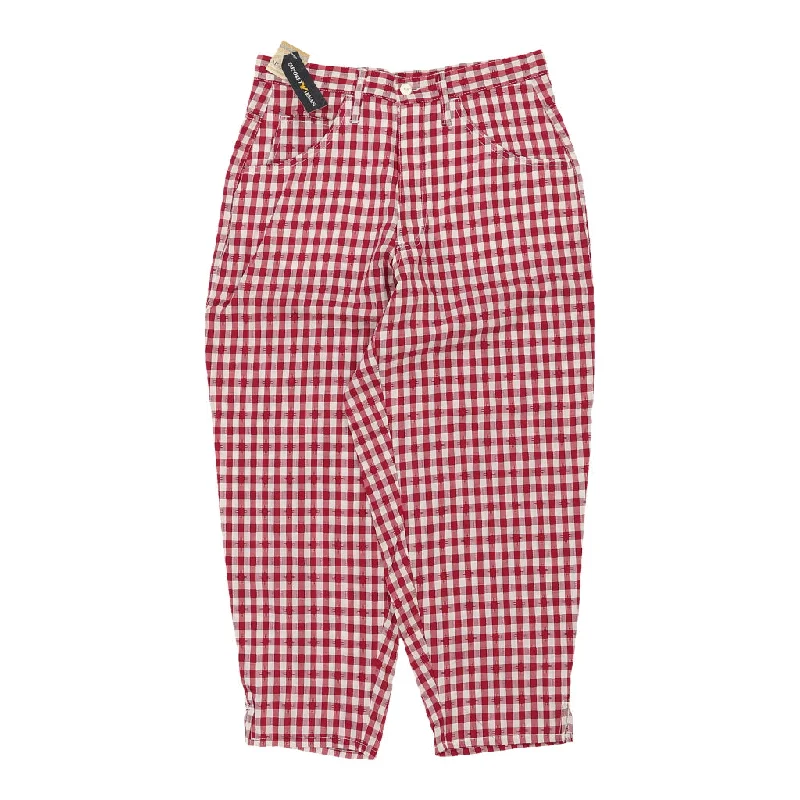 Emporio Armani Checked Trousers - 30W UK 12 Red Viscose Blend Trousers stylish elegant