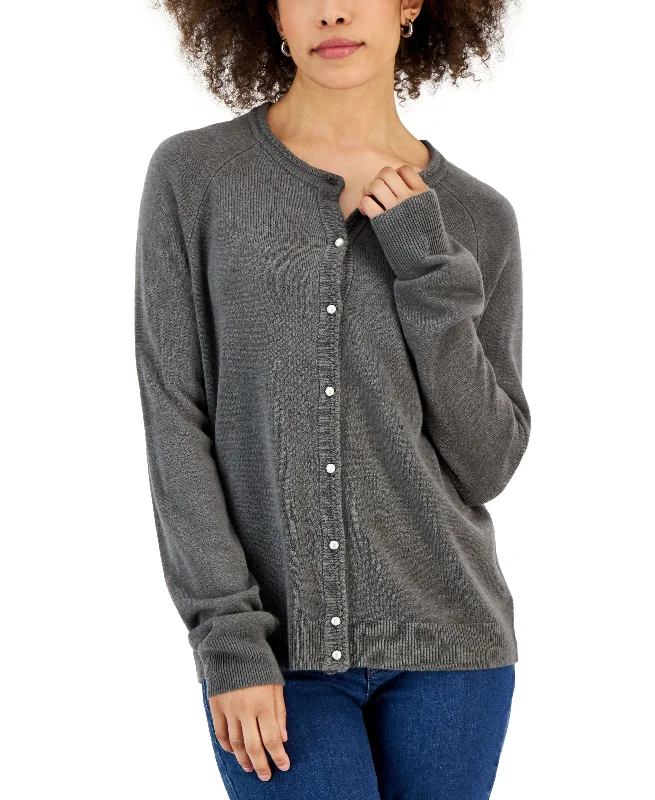 Petite Luxe Soft Faux Pearl-Button Cardigan Lightweight Heavyweight Midweight