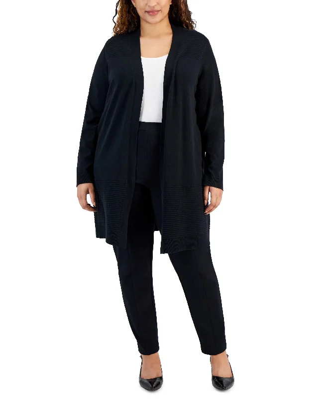 Plus Size Textured Open-Front Cardigan Lightweight Heavyweight Midweight