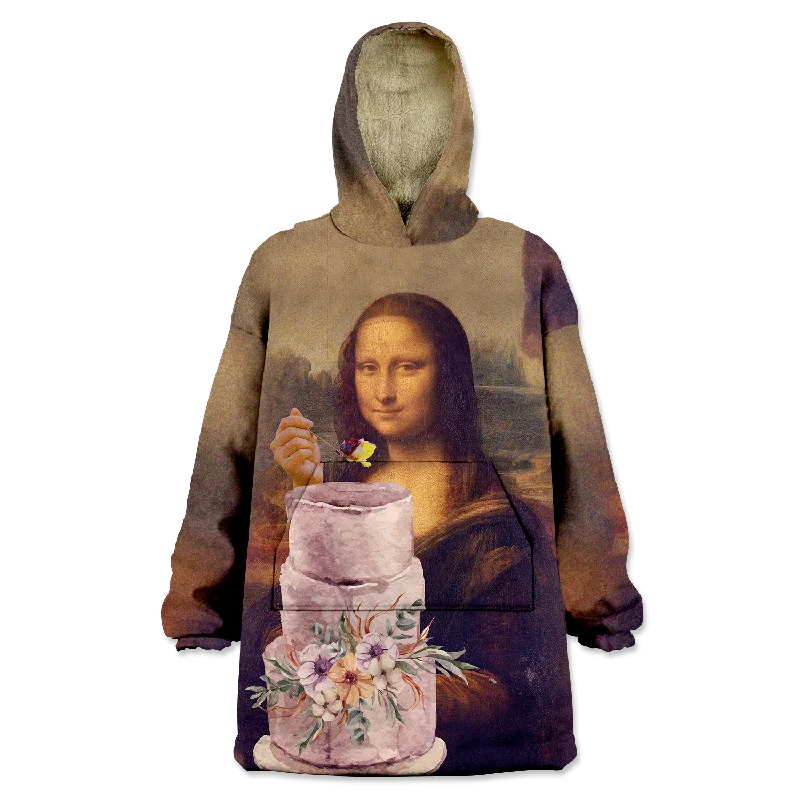 Mona Lisa Cake Wearable Blanket Hoodie Hoodie with Raw Hem Edgy Unfinished