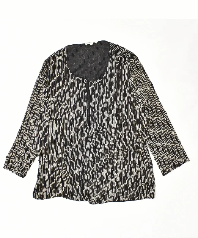 RICAMATO A MANA Womens Cardigan Top IT 53 2XL Black Geometric Vintage Cable Knit Ribbed Knit Lace Knit