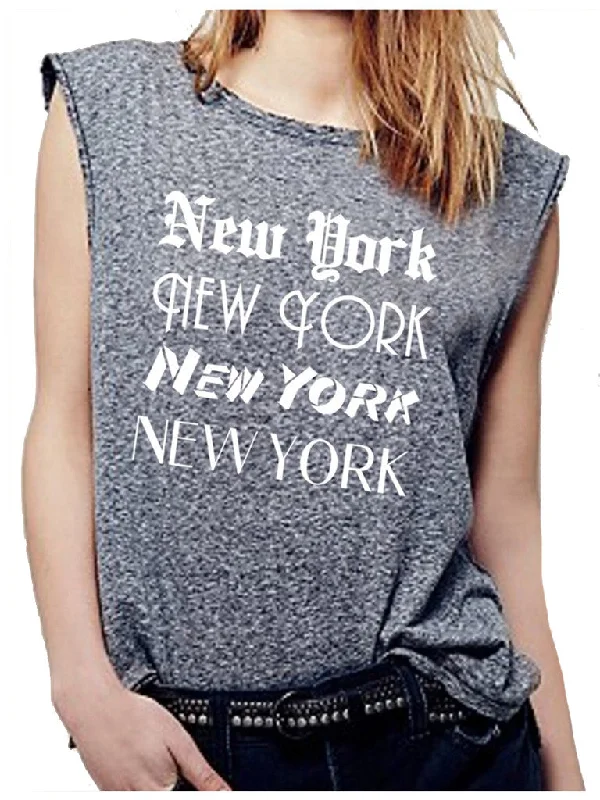 4th & Rose New York News Triblend Grey Muscle Tank navy tank top