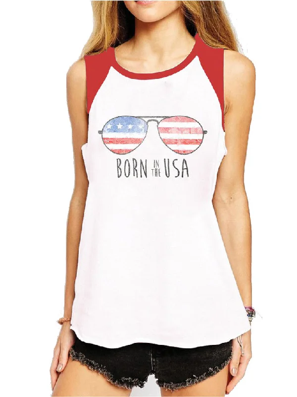 4th & Rose Born In The USA White & Red Raglan Muscle Tank coral tank top