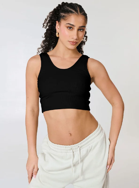 Women's Crop & Lock Tank Black cozy tank top