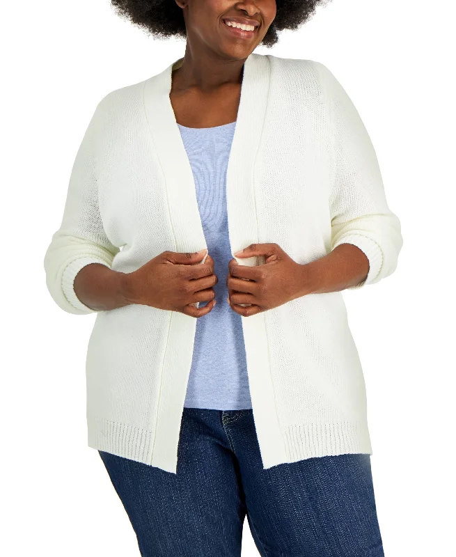 Karen Scott Plus Size Cardigan Sweater Silk Blend Satin Velvet