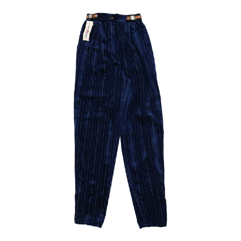 Les Copains Pinstripe Cord Trousers - 24W UK 6 Blue Cotton Trousers Elastic Waist Soft