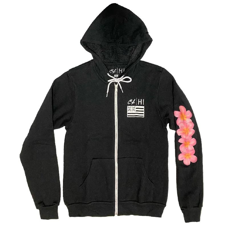 Zip Hoodie: Pink Plumeria Hoodie with Oversized Fit Loose Comfortable