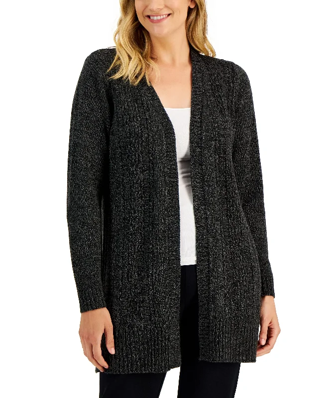 Women's Cable-Knit Duster Cardigan Real Fur Shearling Chenille