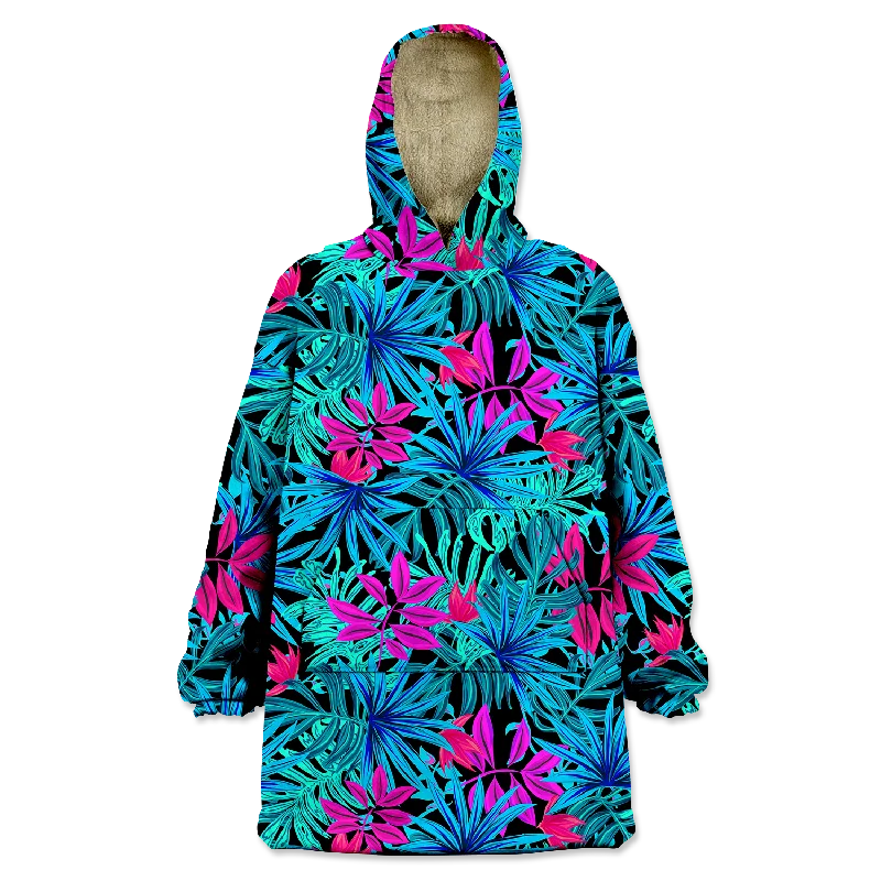 Tropical Leaves Wearable Blanket Hoodie Hoodie with Longline Fit Extended Stylish