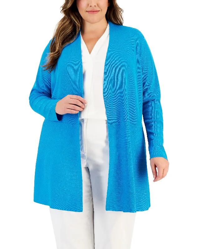 Plus Size Monterey Open-Front Cardigan Transparent Opaque Sheer