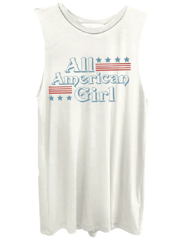 4th & Rose All American Girl White Muscle Tank peach tank top