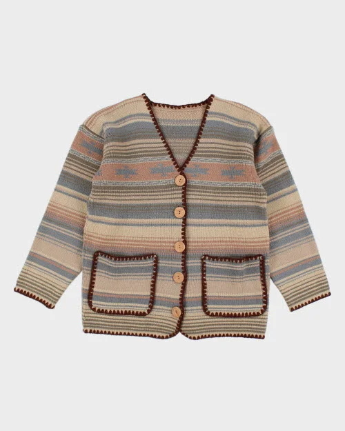 Vintage Stripe Knit Cardigan - L Boxy Cardigan Fitted Cardigan A-Line