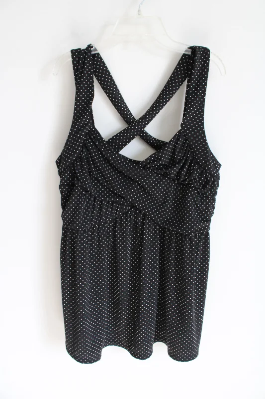 Torrid Black & White Polka Dot Criss Cross Strappy Tank | 1 (1X) breathable tank top