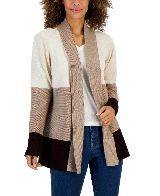 Women's Colorblocked Open-Front Cardigan Sweater Chenille Brocade Lace