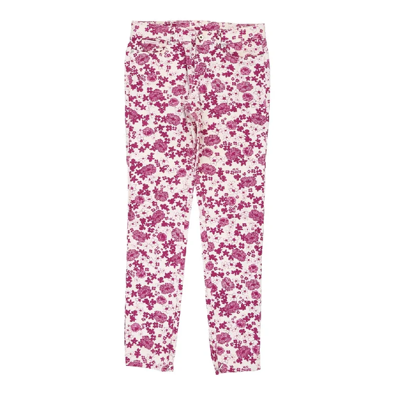 Dolce & Gabbana Floral Trousers - 31W UK 10 Pink Cotton Blend Trousers Leather Faux