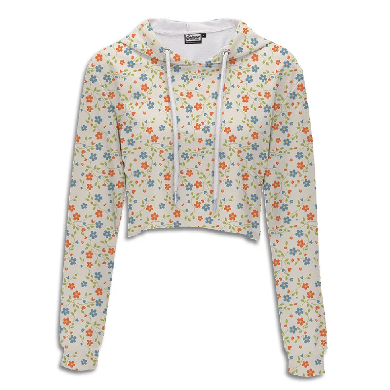 Flowers & Hearts Crop Hoodie Hoodie with Hem Detail Decorative Unique