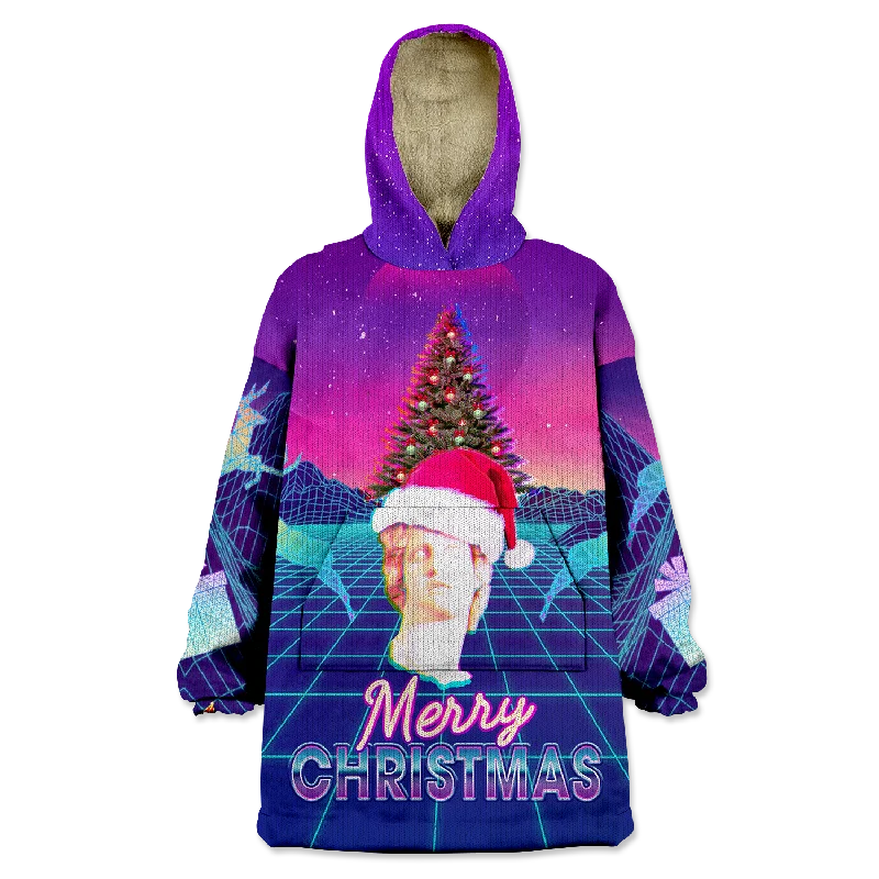 Vaporwave Christmas Wearable Blanket Hoodie Hoodie with Velcro Closure Adjustable Secure