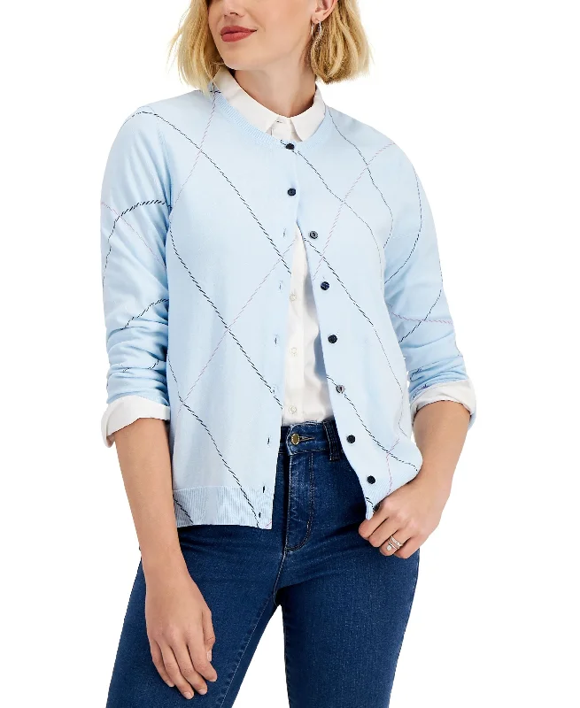 Karen Scott Argyle Button Cardigan Boxy Cardigan Fitted Cardigan A-Line