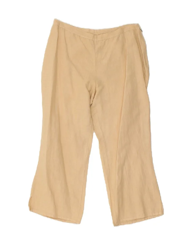 VINTAGE Womens Straight Casual Trousers Medium W30 L23  Beige Linen Trousers Travel Practical