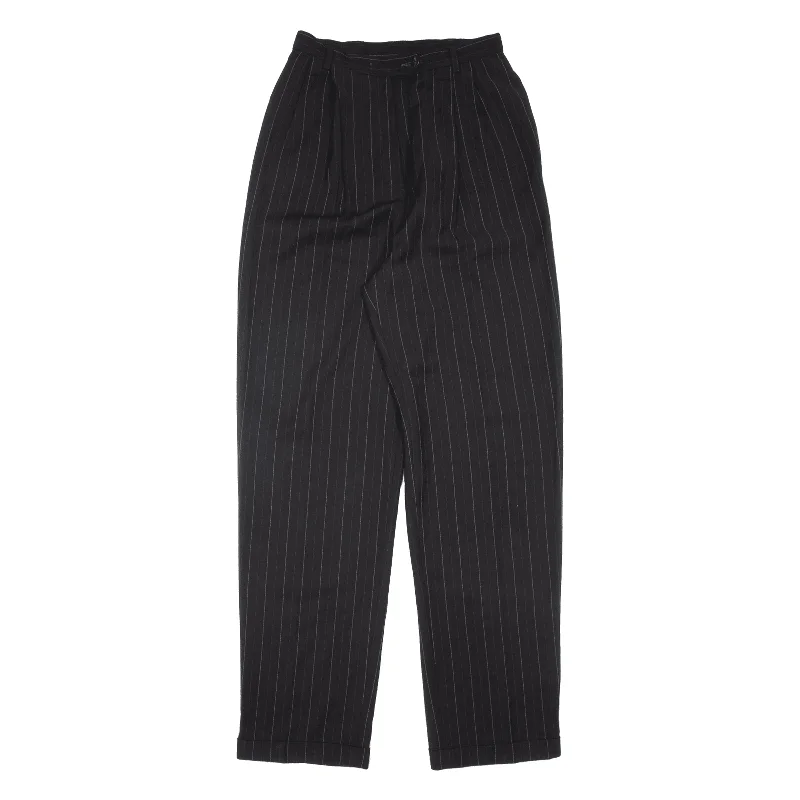 MARKS & SPENCER Pinstriped Trousers Black Relaxed Tapered Wool Womens W23 L31 Trousers Recommended Stylist