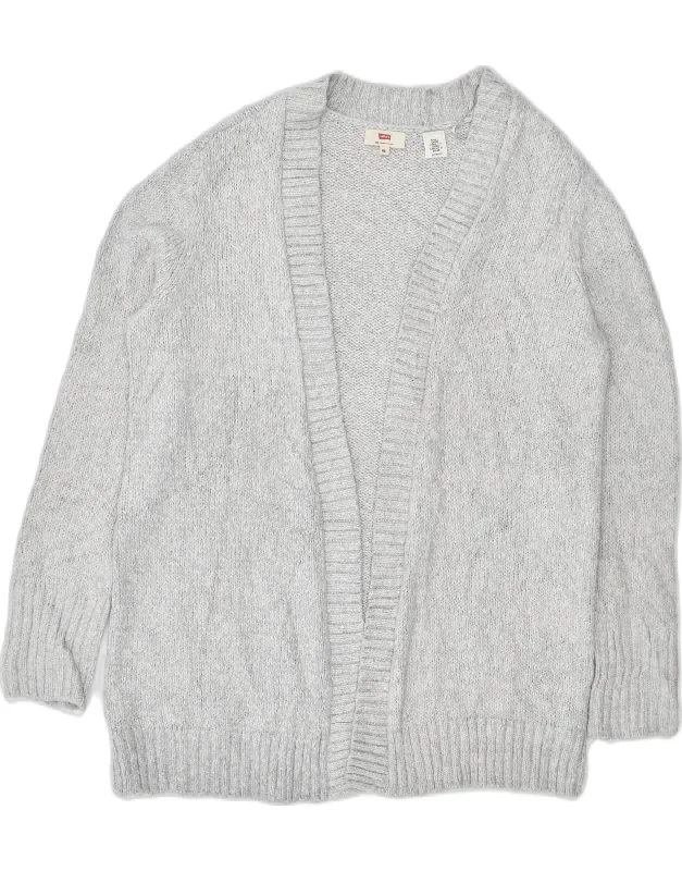 LEVI'S Womens Open Cardigan Sweater UK 6 XS Grey Glossy Satin Silk