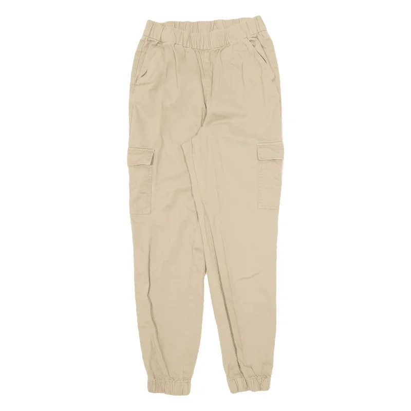 H&M DIVIDED Cargo Trousers Beige Relaxed Tapered Womens W24 L27 Trousers Party Sparkling