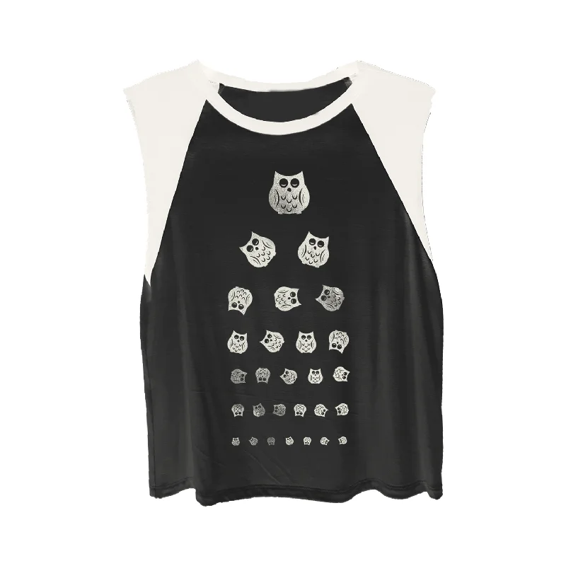 4th & Rose Seeing Owls Black & Creme Raglan Muscle Tank pastel tank top