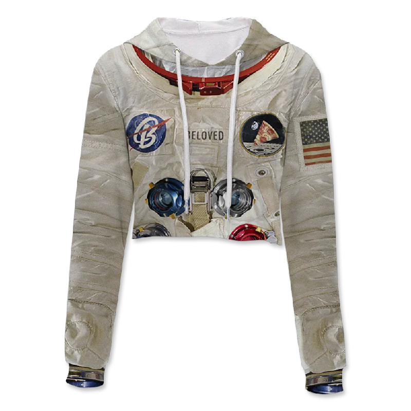 Astronaut Suit Crop Hoodie Hoodie with Double Zipper Versatile Adjustable