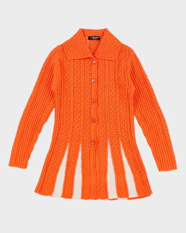 Vintage E-MARC Orange Knit Cardigan - S Iron Safe Non-Iron Wrinkle Free